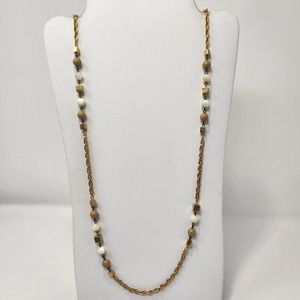 Monet Gold Tone Chain Glass Metal Bead Stationed Long Necklace Balls Squares